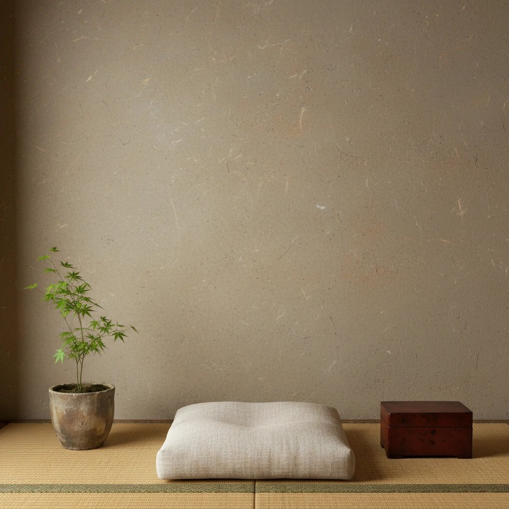 Wall art mockup: Contemporary room with tatami mats and a plant, with plants