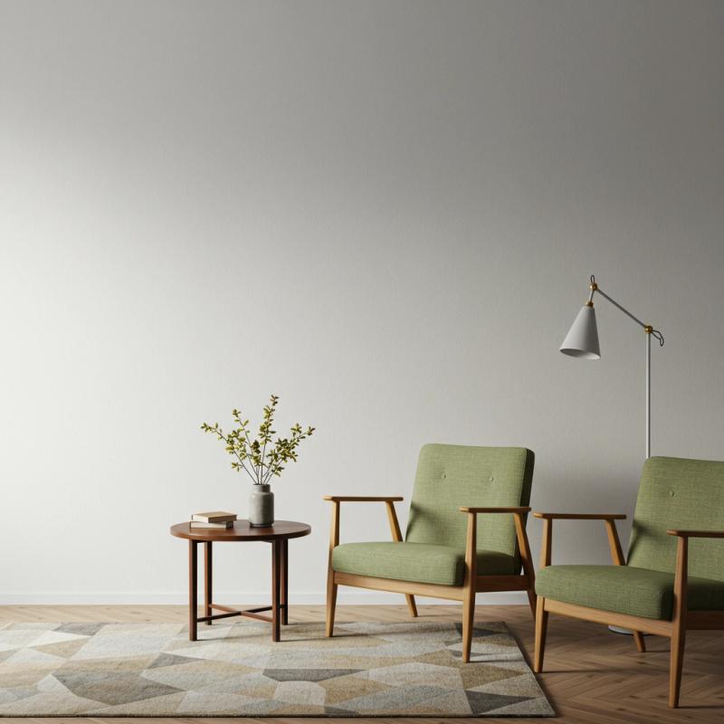 Contemporary living room with two green armchairs