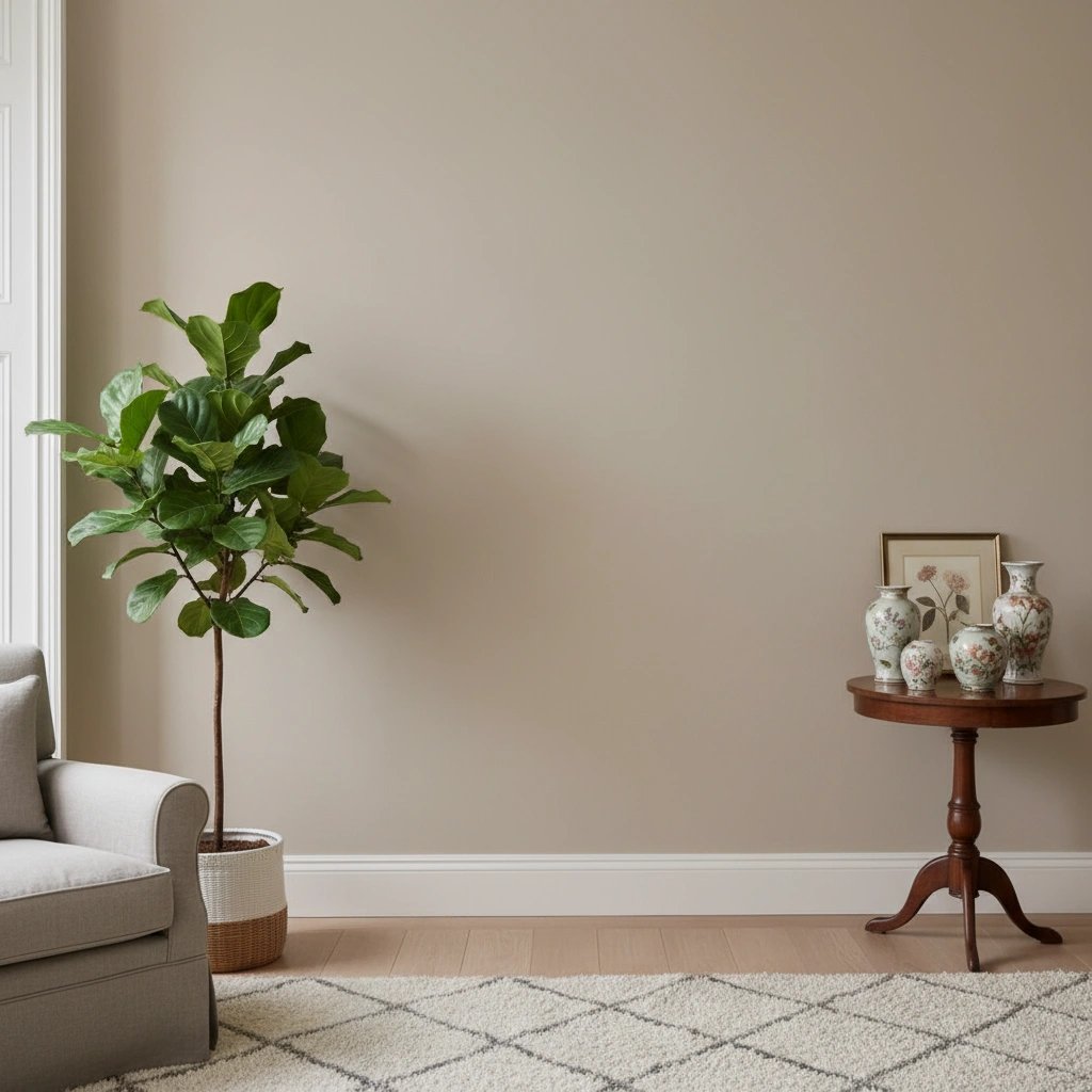 Wall art mockup: Eclectic room with a houseplant and side table, with plants