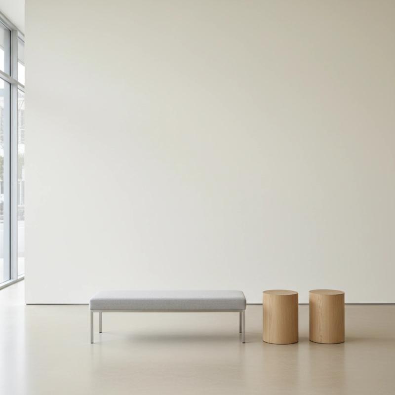 Minimalist gallery with a light wall and simple furniture