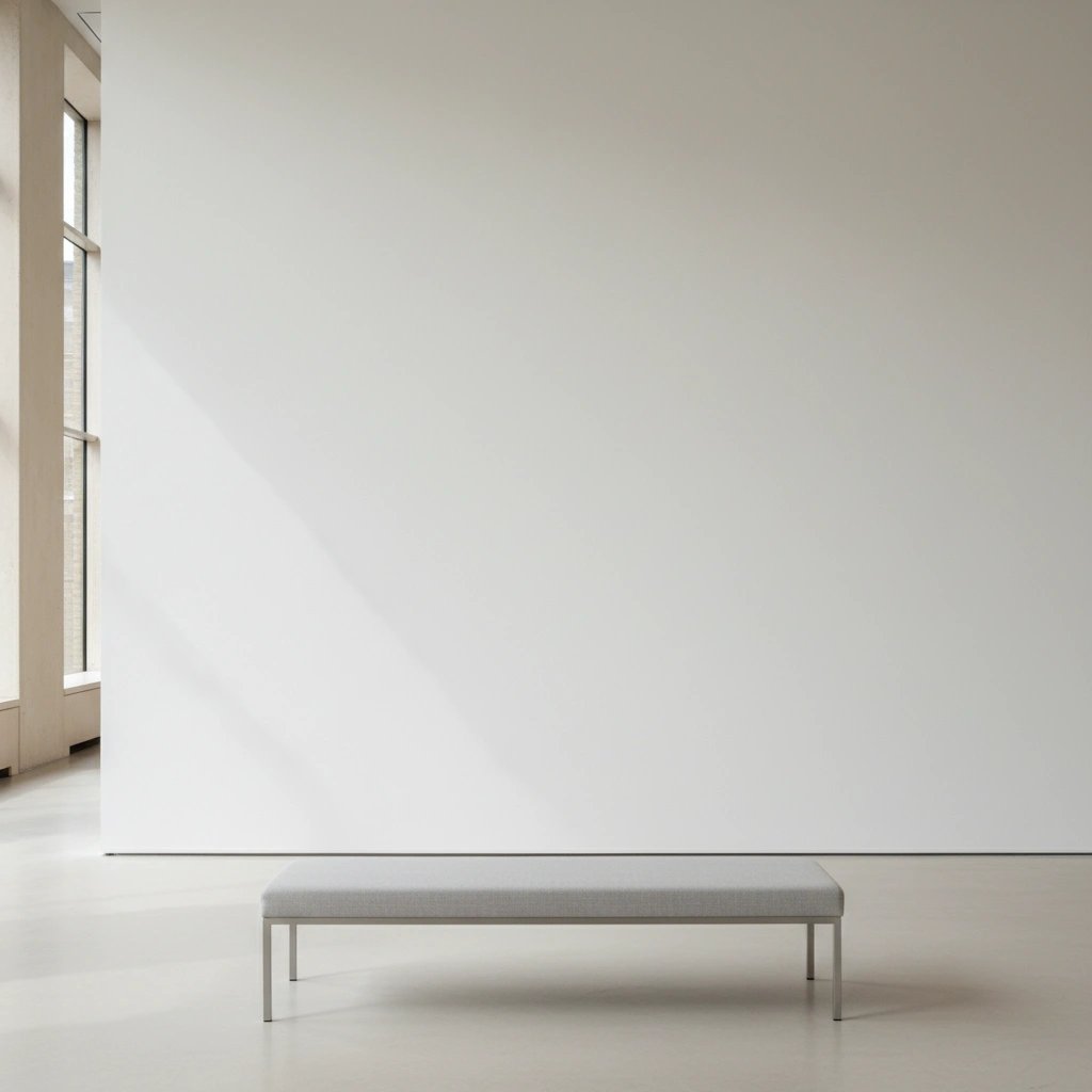 Wall art mockup: Bright gallery with a modern bench