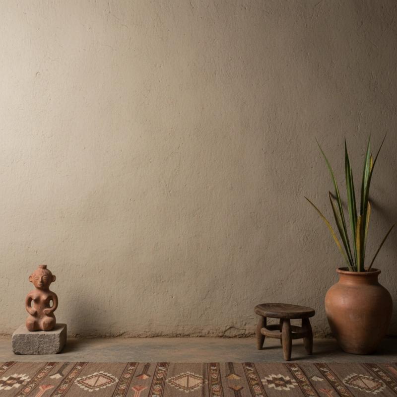 Eclectic room with a sculpture, stool and plant