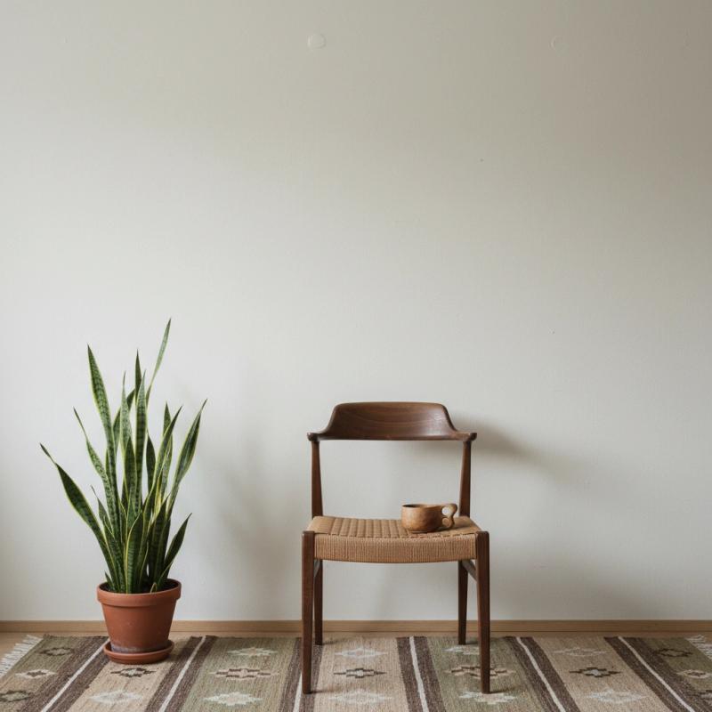 Contemporary room with a wooden chair and houseplant