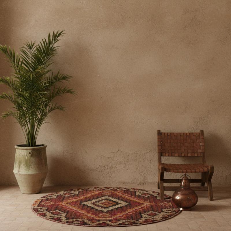 Eclectic room with a houseplant and woven chair