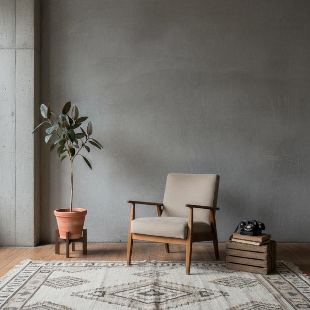 Eclectic room with a mid-century armchair and plant