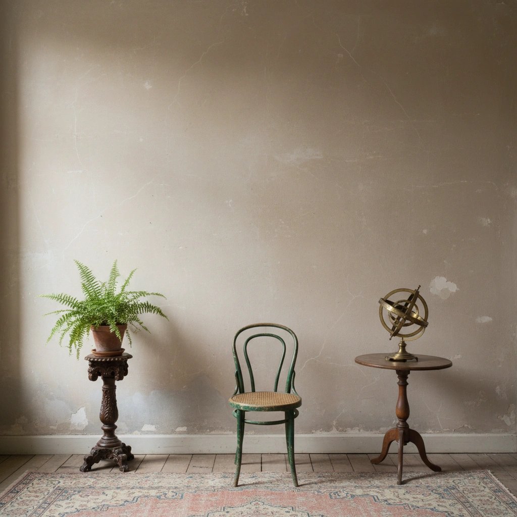 Wall art mockup: Eclectic room with a plant, chair and side table, with plants