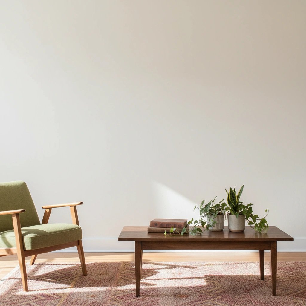 Wall art mockup: Contemporary living room with an armchair and coffee table