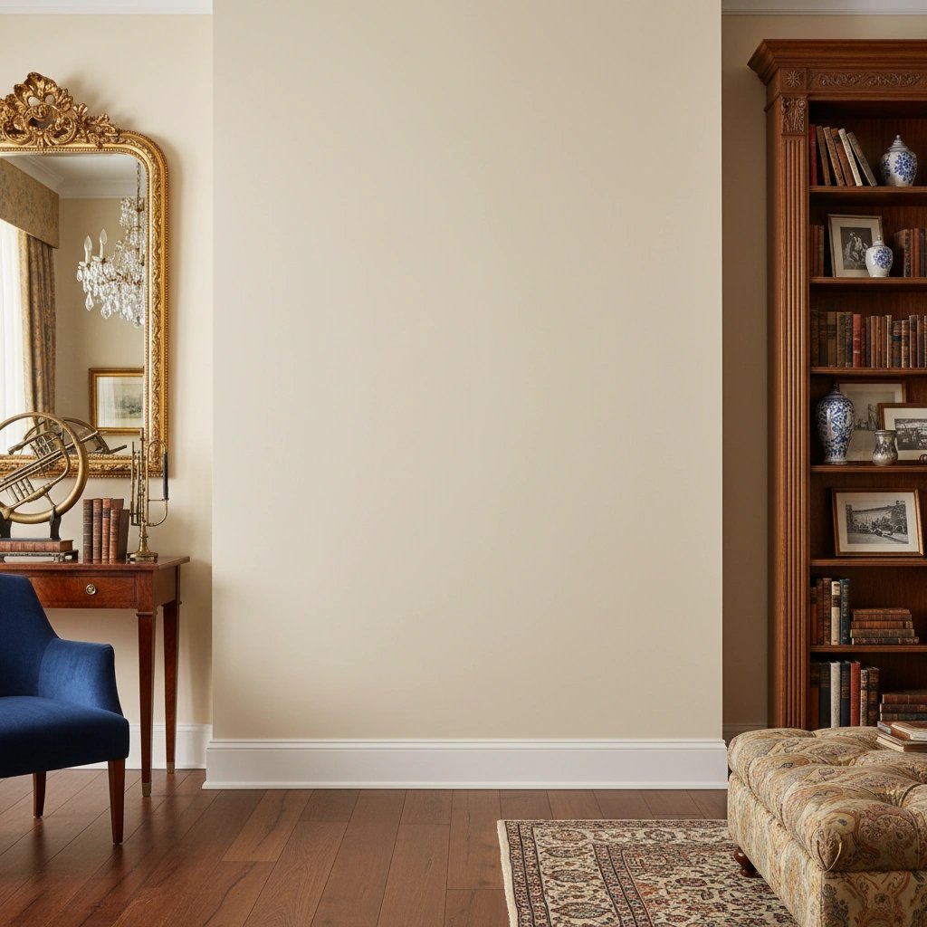 Wall art mockup: Grand study with a mirror and bookcase, with a mirror