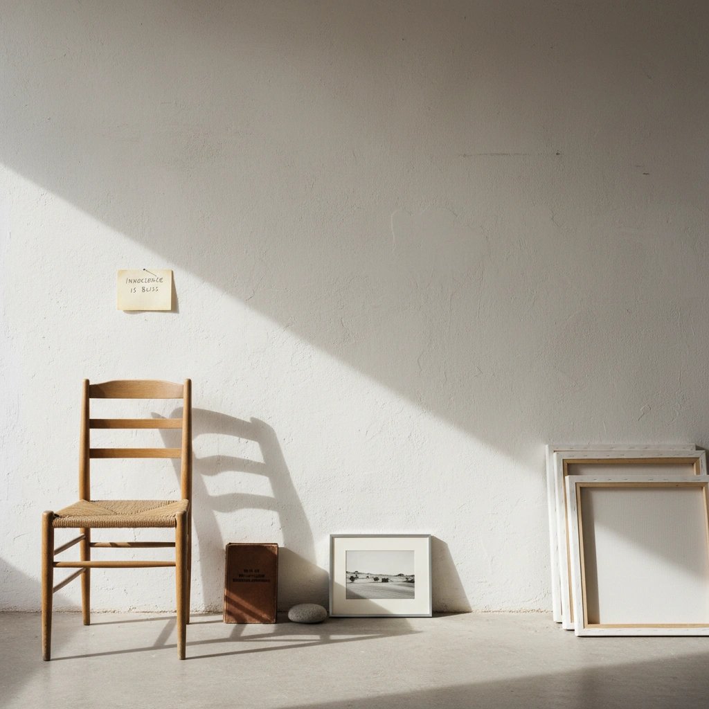 Wall art mockup: Sunlit gallery space with a chair and frames