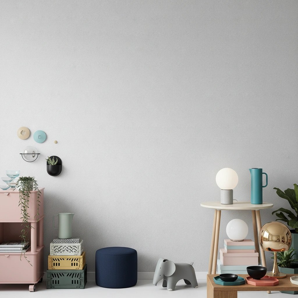 Wall art mockup: Contemporary room with a pink cart and side table