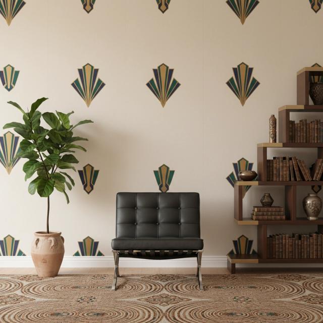 Contemporary study with a black leather loveseat