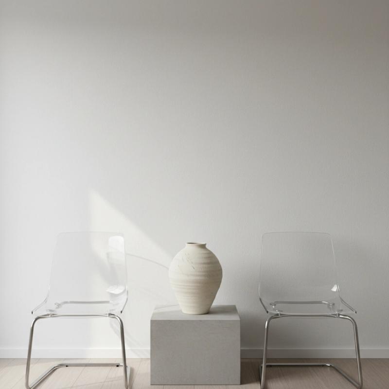 Contemporary living room with clear chairs and a vase