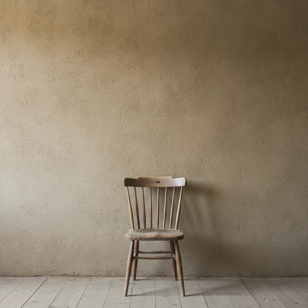 Wall art mockup: Earthy-toned room with a simple wooden chair