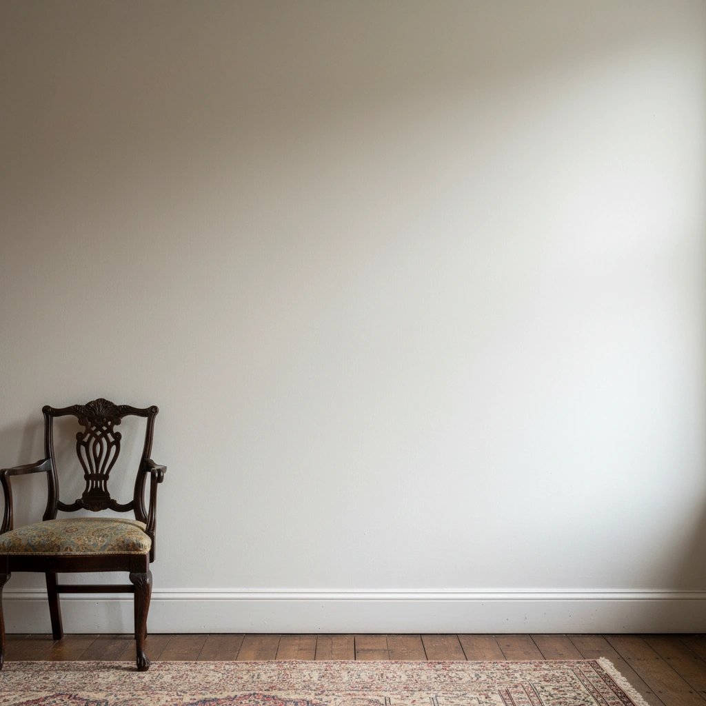 Wall art mockup: Eclectic room with a plain wall and antique chair