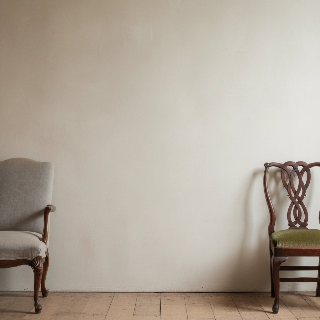 Wall art mockup: Eclectic living room with two antique chairs