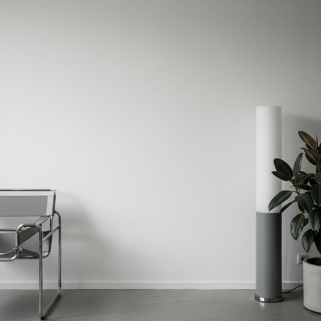 Wall art mockup: Contemporary space with a chrome chair and houseplant, with plants