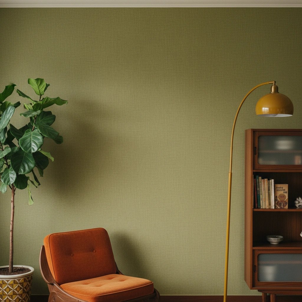 Wall art mockup: Contemporary living room with a plant and mid-century furniture, with plants