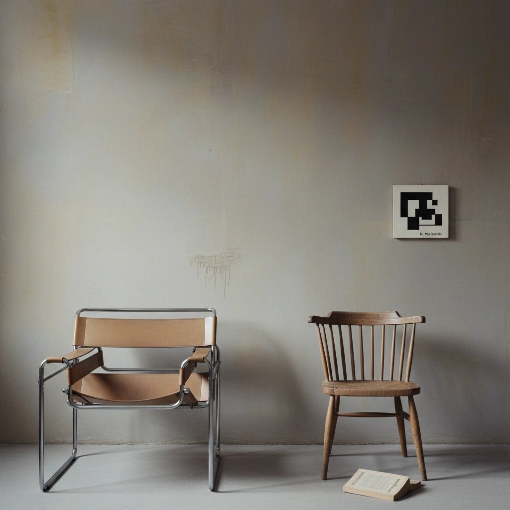 Wall art mockup: Contemporary room with two chairs and a small artwork