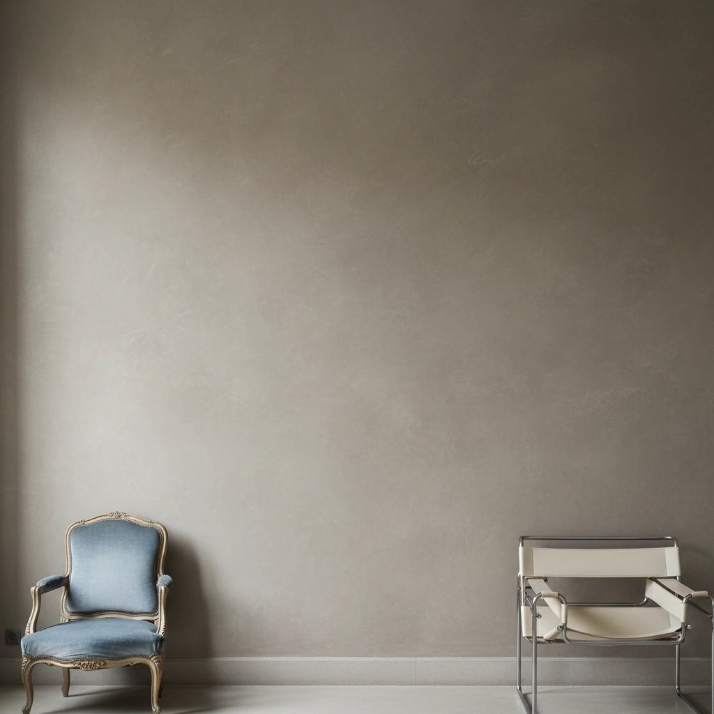 Wall art mockup: Calm room with textured walls and two armchairs