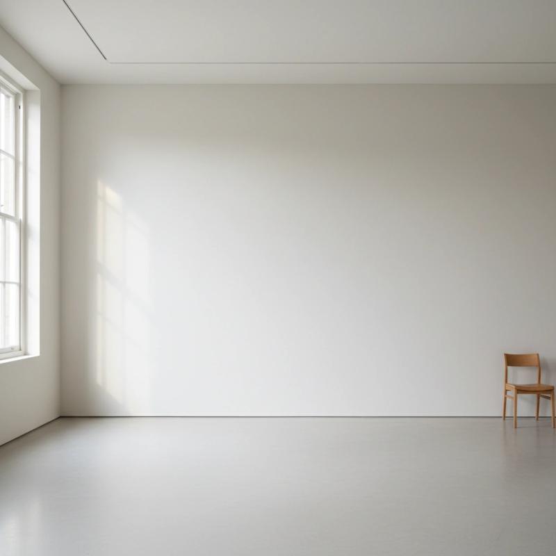 Minimalist gallery with a single wooden chair