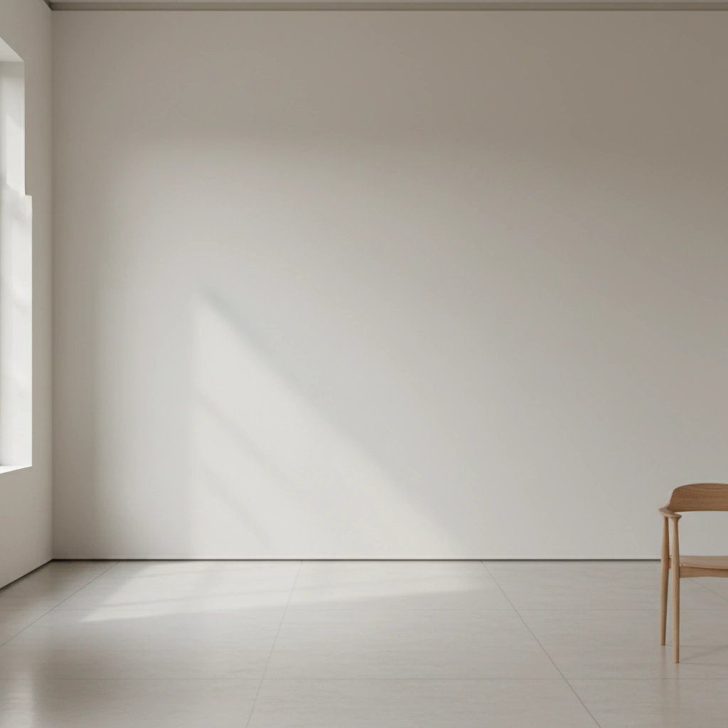 Wall art mockup: Minimalist gallery with a single wooden chair