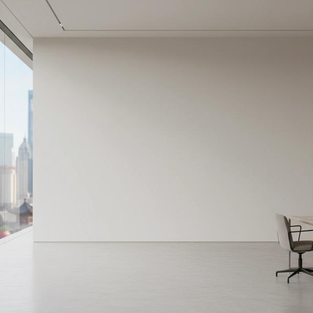 Bright gallery with city view and office chair