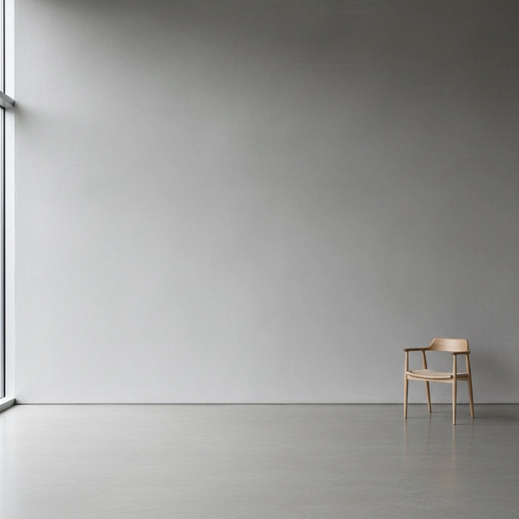 Wall art mockup: Minimalist gallery space with a window and wooden chair