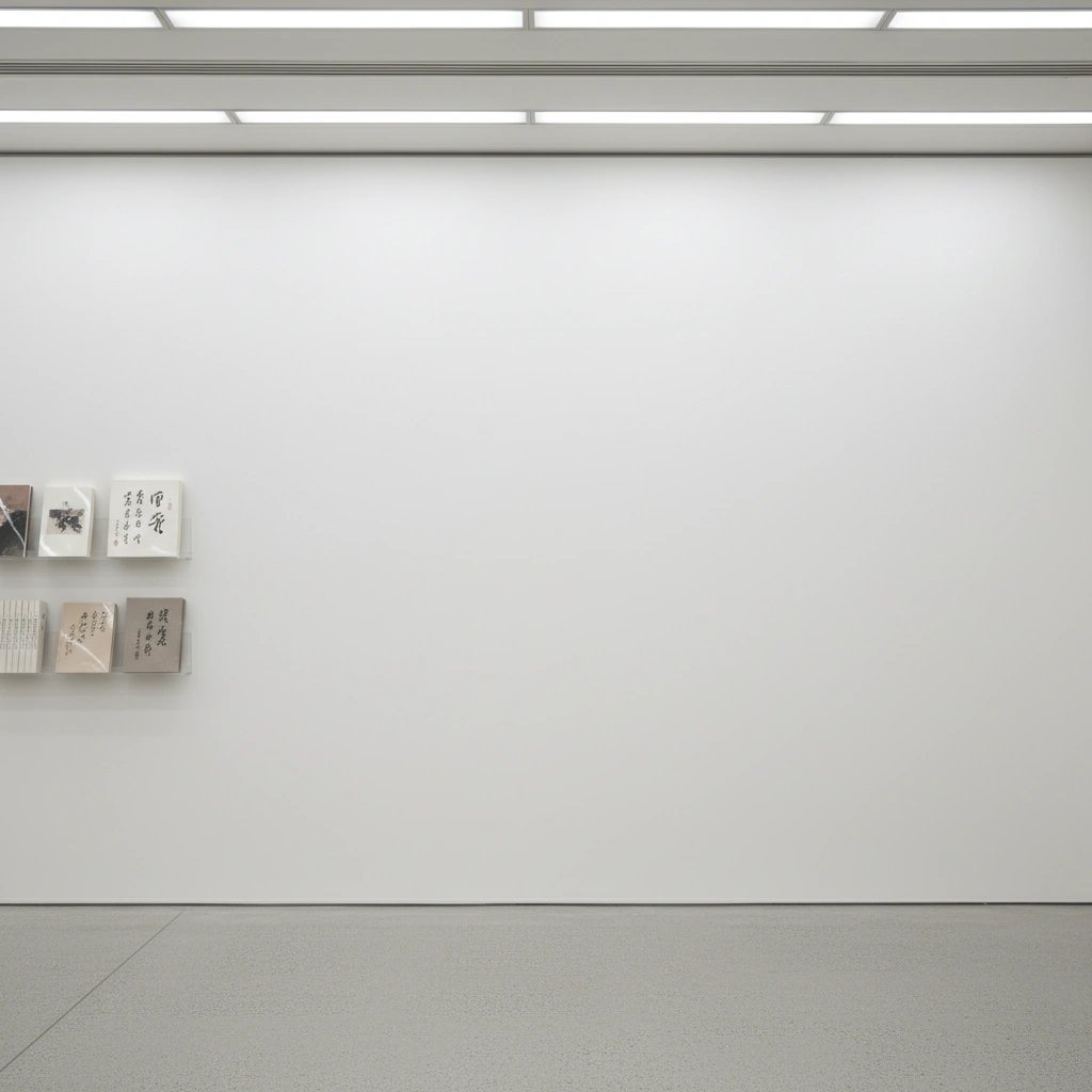 Wall art mockup: Minimalist white gallery with calligraphic artworks