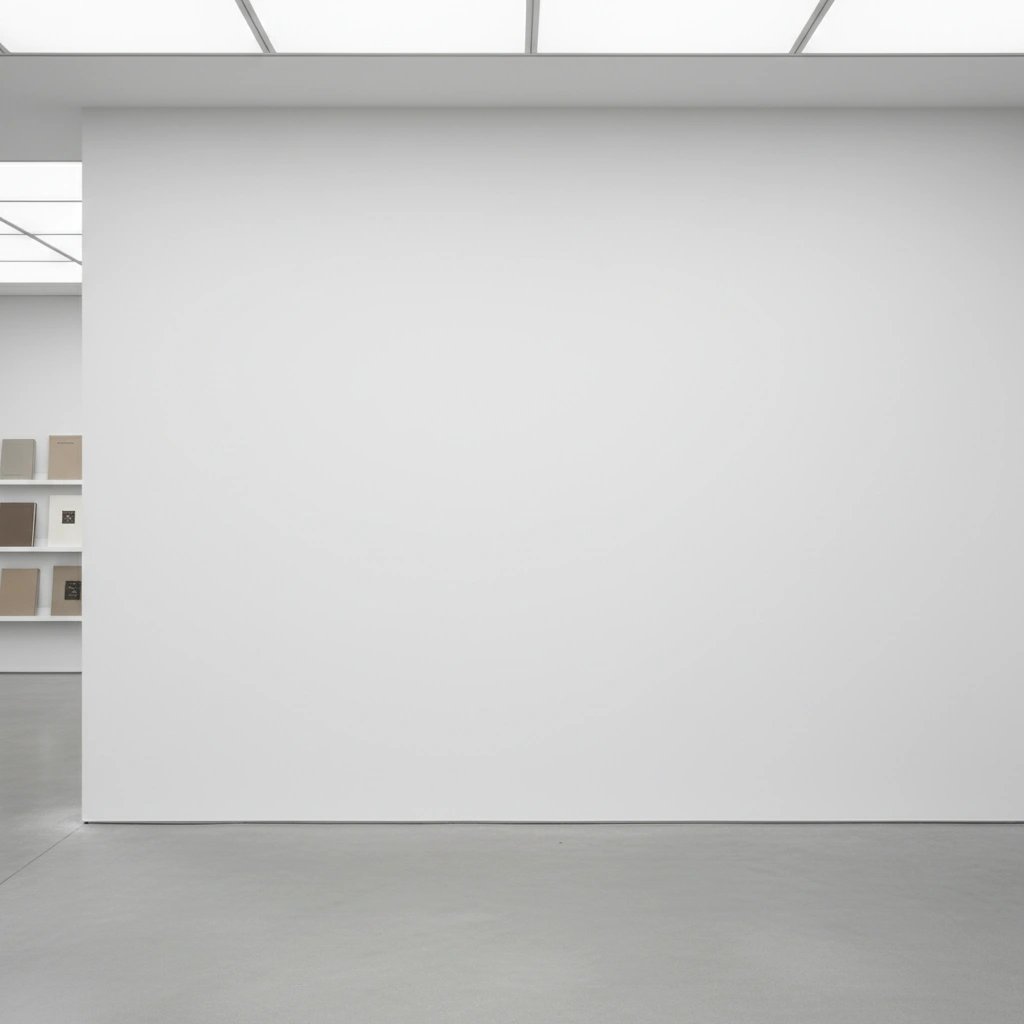 Wall art mockup: Minimalist gallery with a large white wall