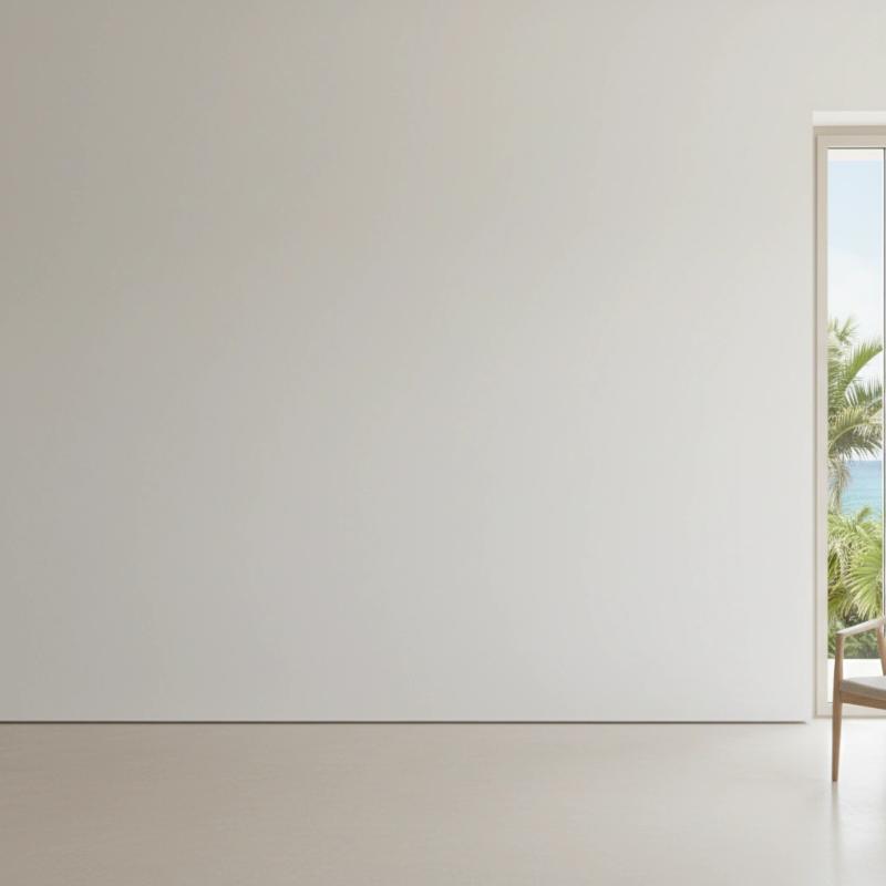 Bright minimalist room with a tropical view
