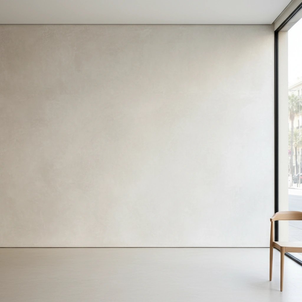 Wall art mockup: Minimalist gallery with a large window and wooden chair