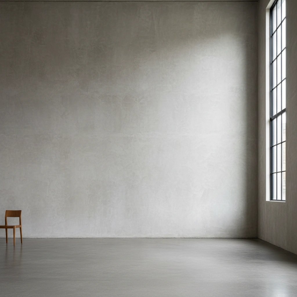Wall art mockup: Spacious gallery with concrete walls and a tall window, with a window