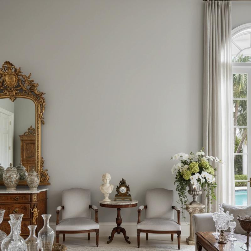 Grand living room with antique furniture and a large window