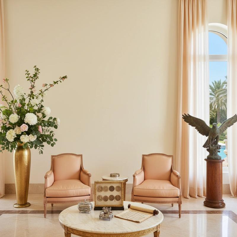 Grand room with elegant armchairs and a large window
