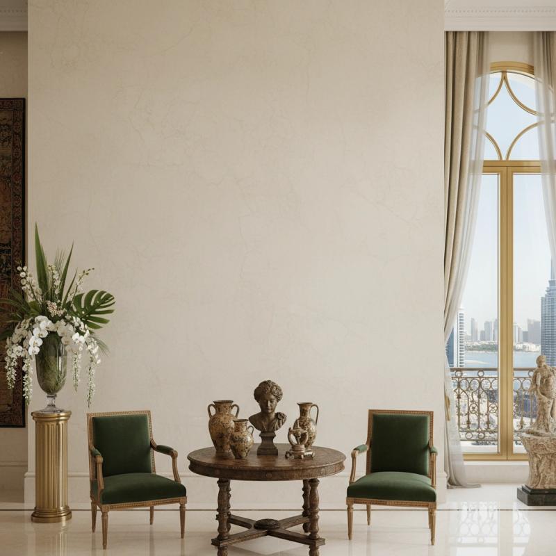 Grand room with a large window and antique decor
