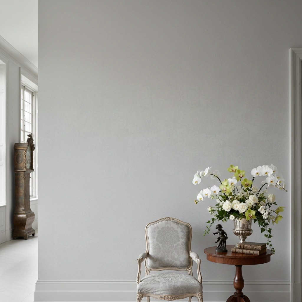 Wall art mockup: Grand hallway with a patterned wall and antique furniture