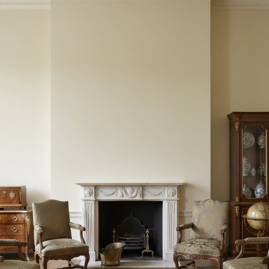 Wall art mockup: Grand living room with fireplace and antique furniture