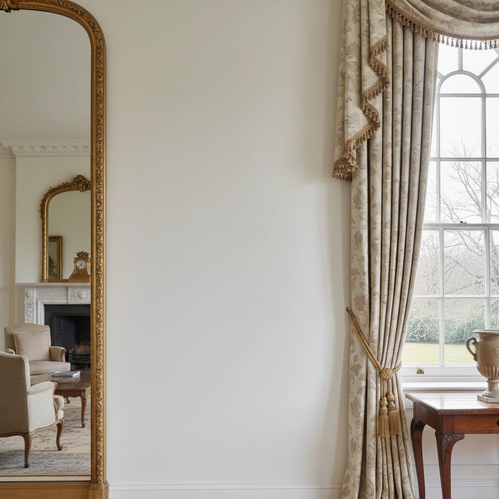 Wall art mockup: Grand living room with a large mirror and window