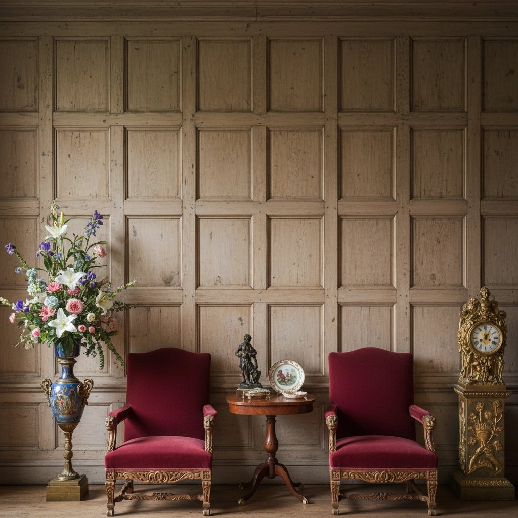 Wall art mockup: Grand room with wood panelling and antique furniture