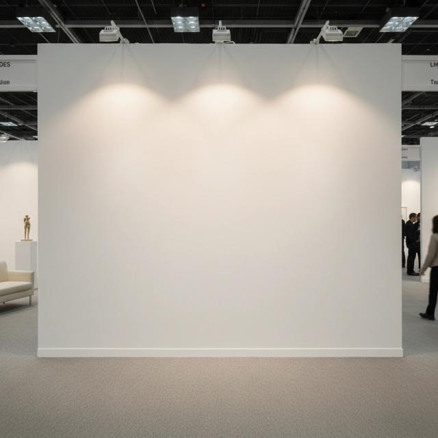 Modern gallery space with visitors and spotlights