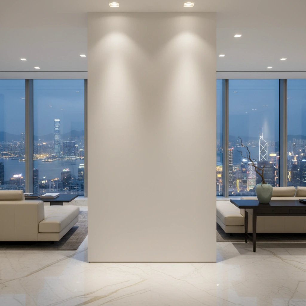 Wall art mockup: Grand living room with sofas and city views, with a sofa