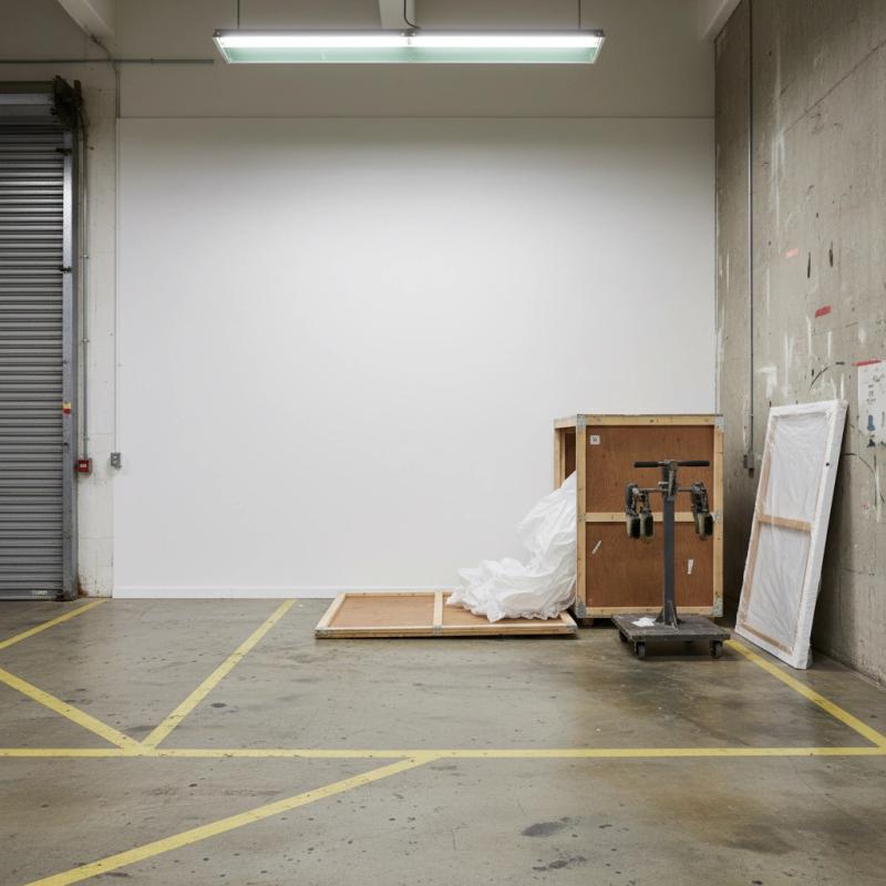 Industrial gallery with a white wall and concrete floor