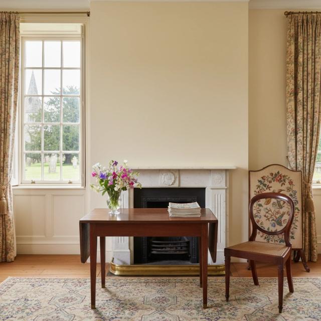 Grand room with a fireplace and window