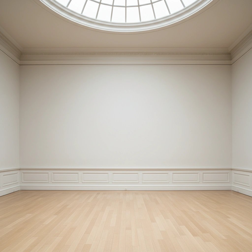 Wall art mockup: Classic gallery with a domed skylight and wainscoting