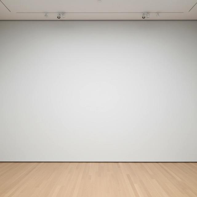 Minimalist gallery with white walls and track lighting