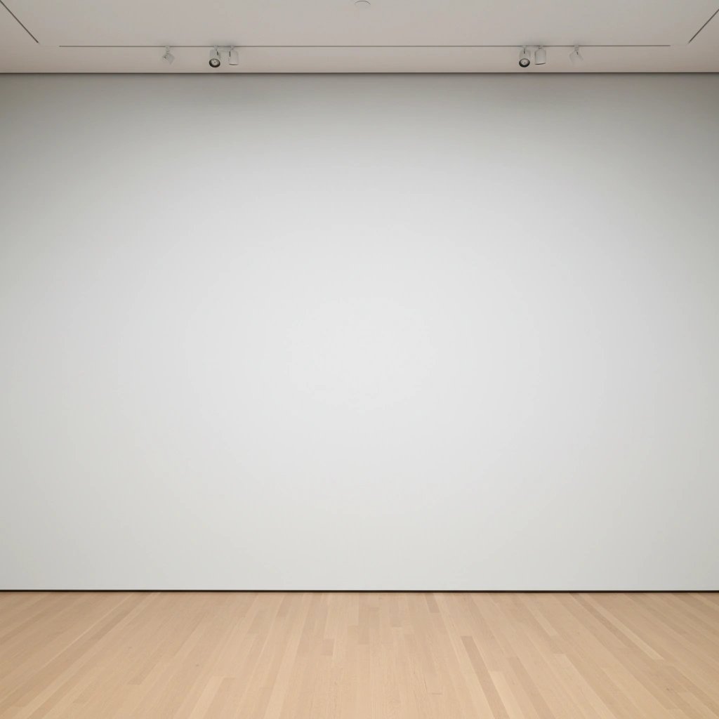Wall art mockup: Minimalist gallery with white walls and track lighting