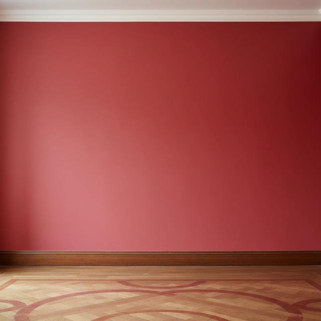 Gallery with bold red walls and decorative parquet