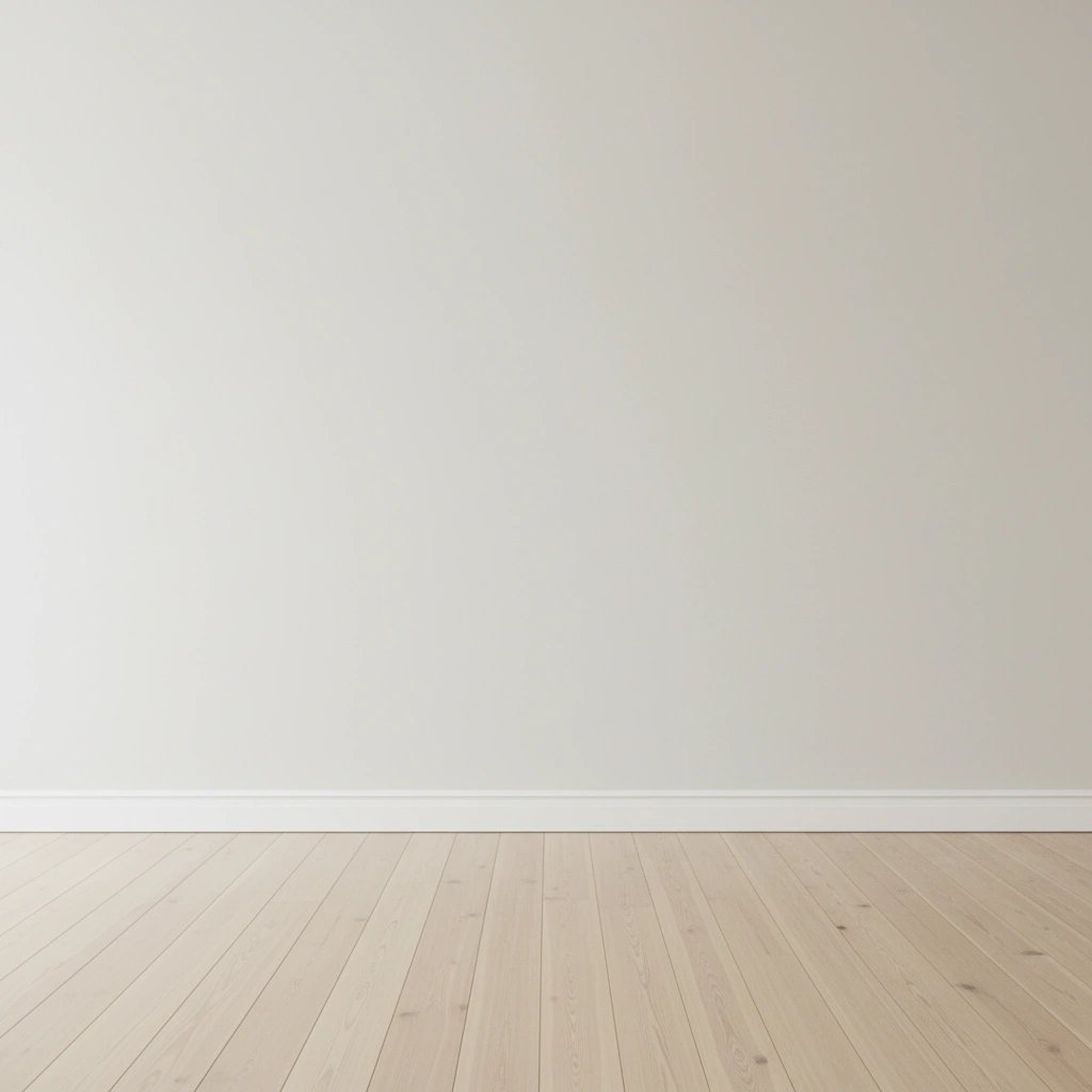 Wall art mockup: Minimalist gallery with white walls and wooden floor