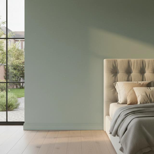 Contemporary bedroom with a tufted bed and window