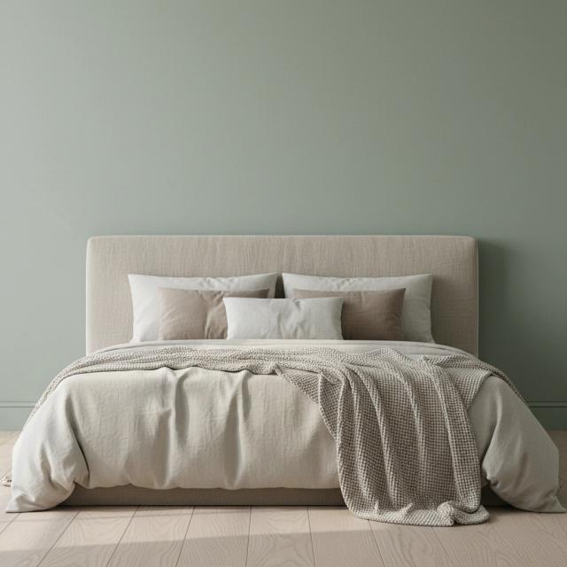 Contemporary bedroom with a bed and green walls